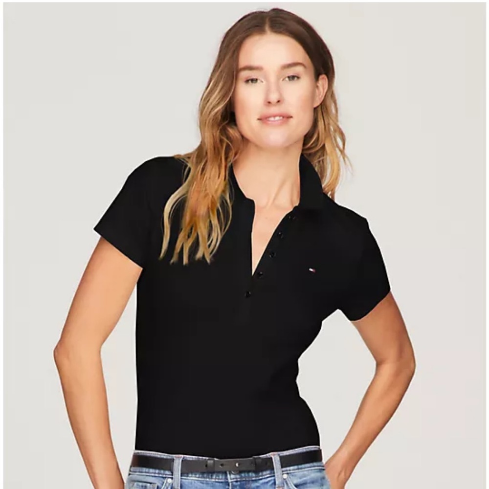 SLIM FIT STRETCH COTTON POLO L in Black